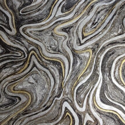 Wide Embossed Vinyl Silver/Gold/Black Wallpaper