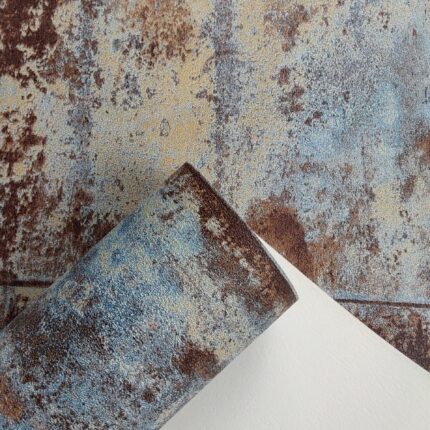 Non-Woven Dusty Blue/Brown Wallpaper