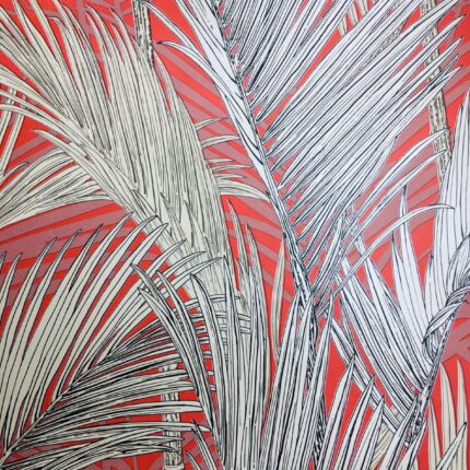 Vinyl Floral Cream/Black/Red Wallpaper